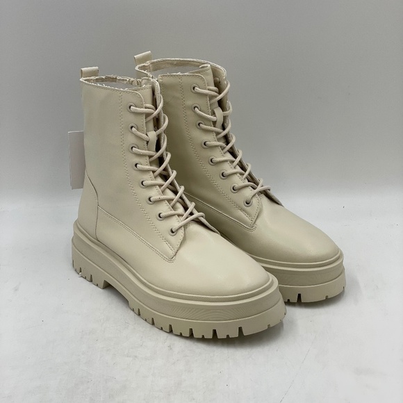 STRADIVARIUS Off White Lace Up Ankle Boot - Picture 1 of 5